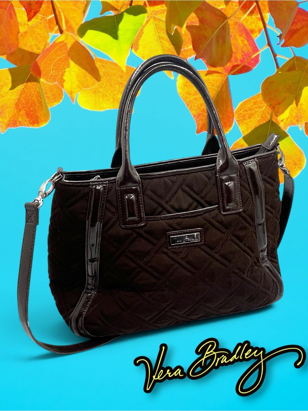 Vera Bradley Quilted Trapeze Convertible Satchel Bag - Espresso Brown